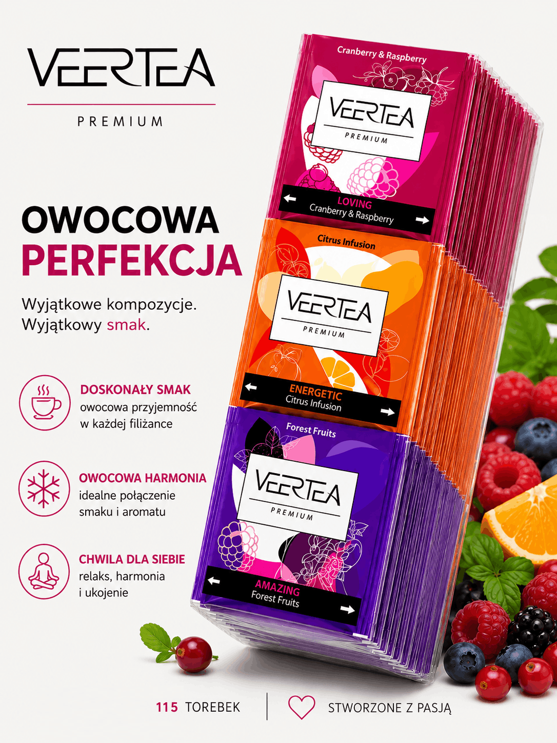  Duży zestaw herbat owocowych Veertea 115 saszetek
